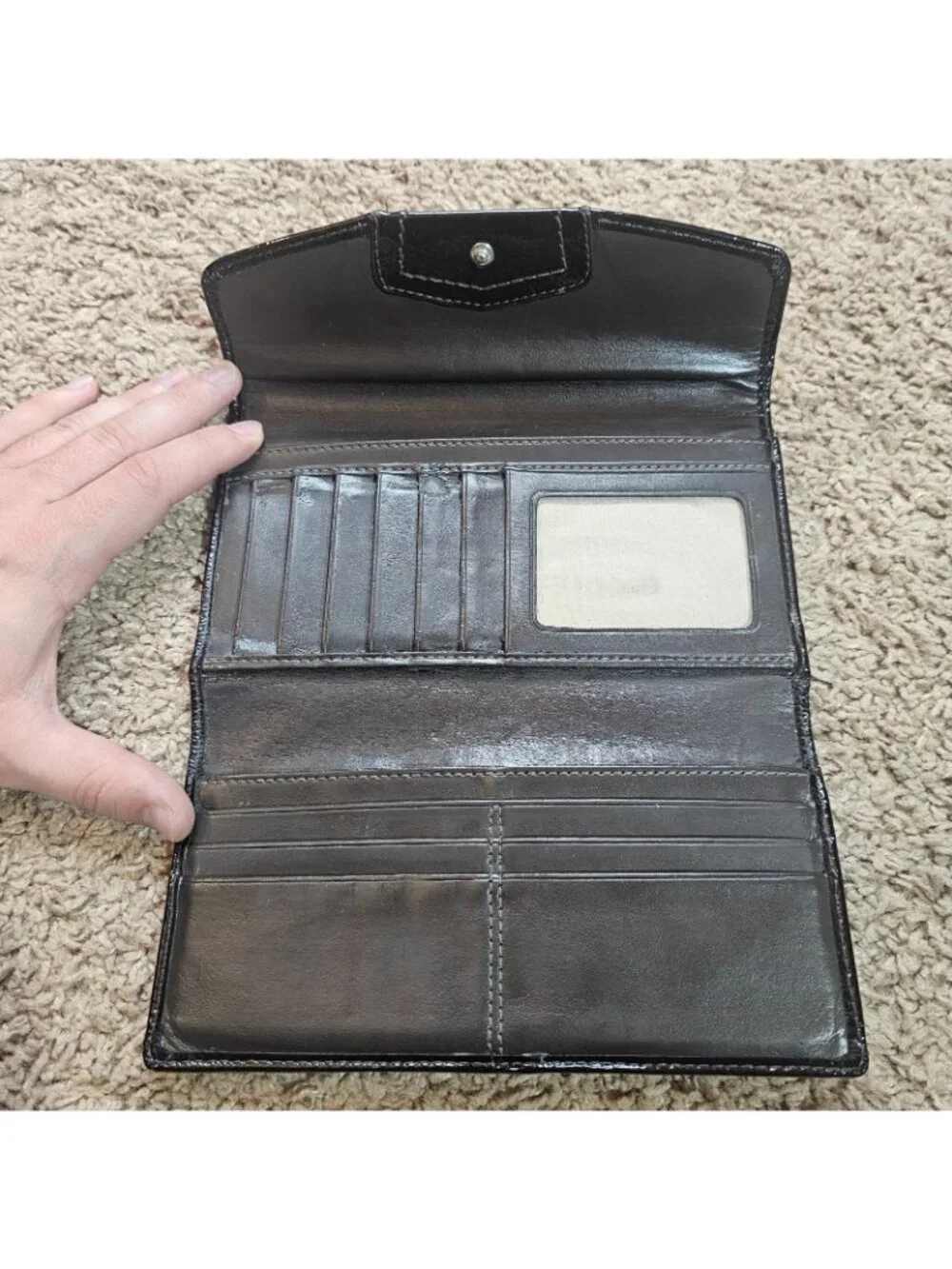 Coach Patent Leather Wallet Tri Fold Clutch Checkbook Holder Long Logo GUC - Picture 3 of 7